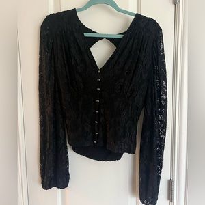 Anthropologie balloon sleeve lace blouse